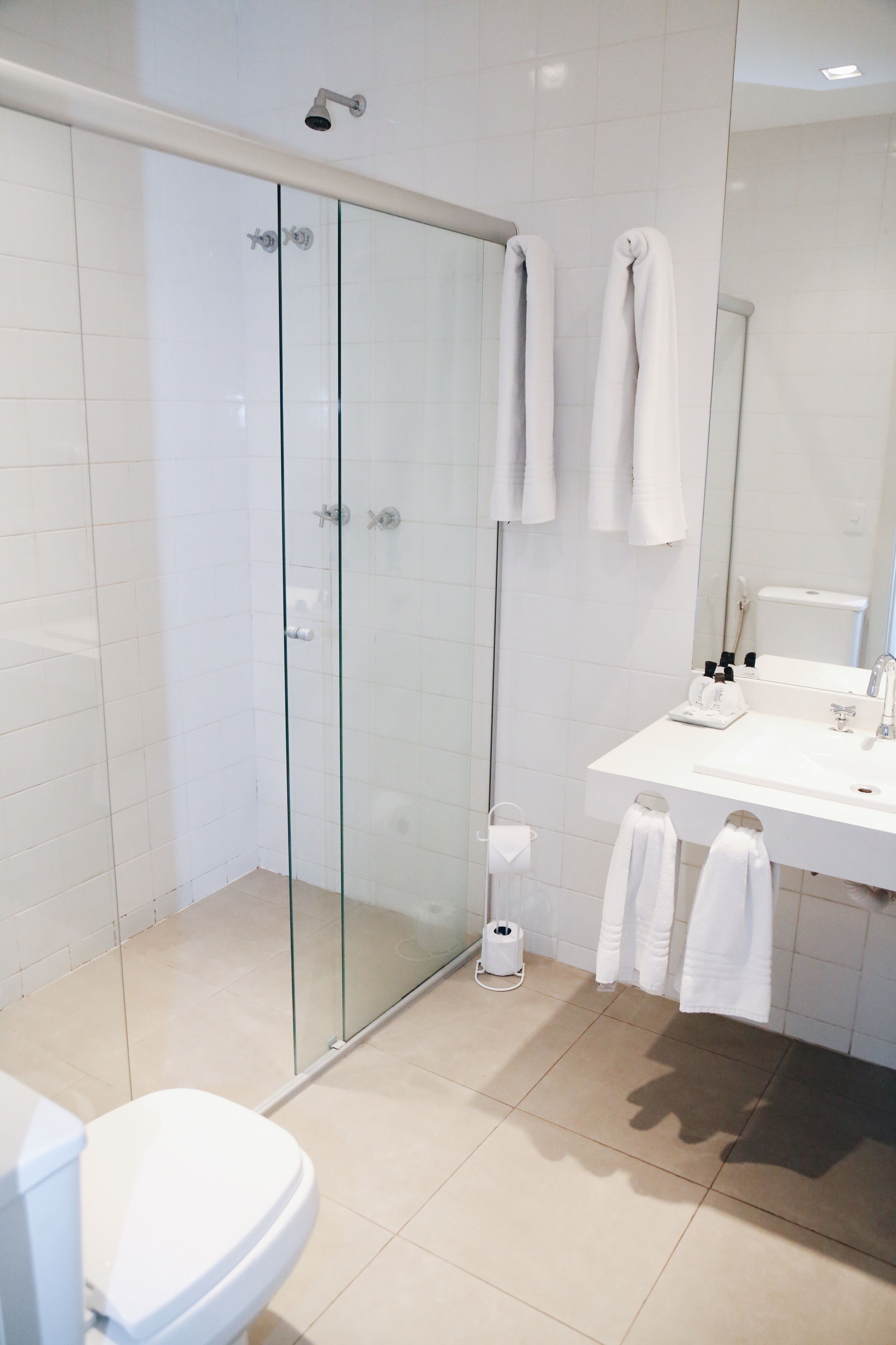 shower, free toiletries, hair dryer, towels