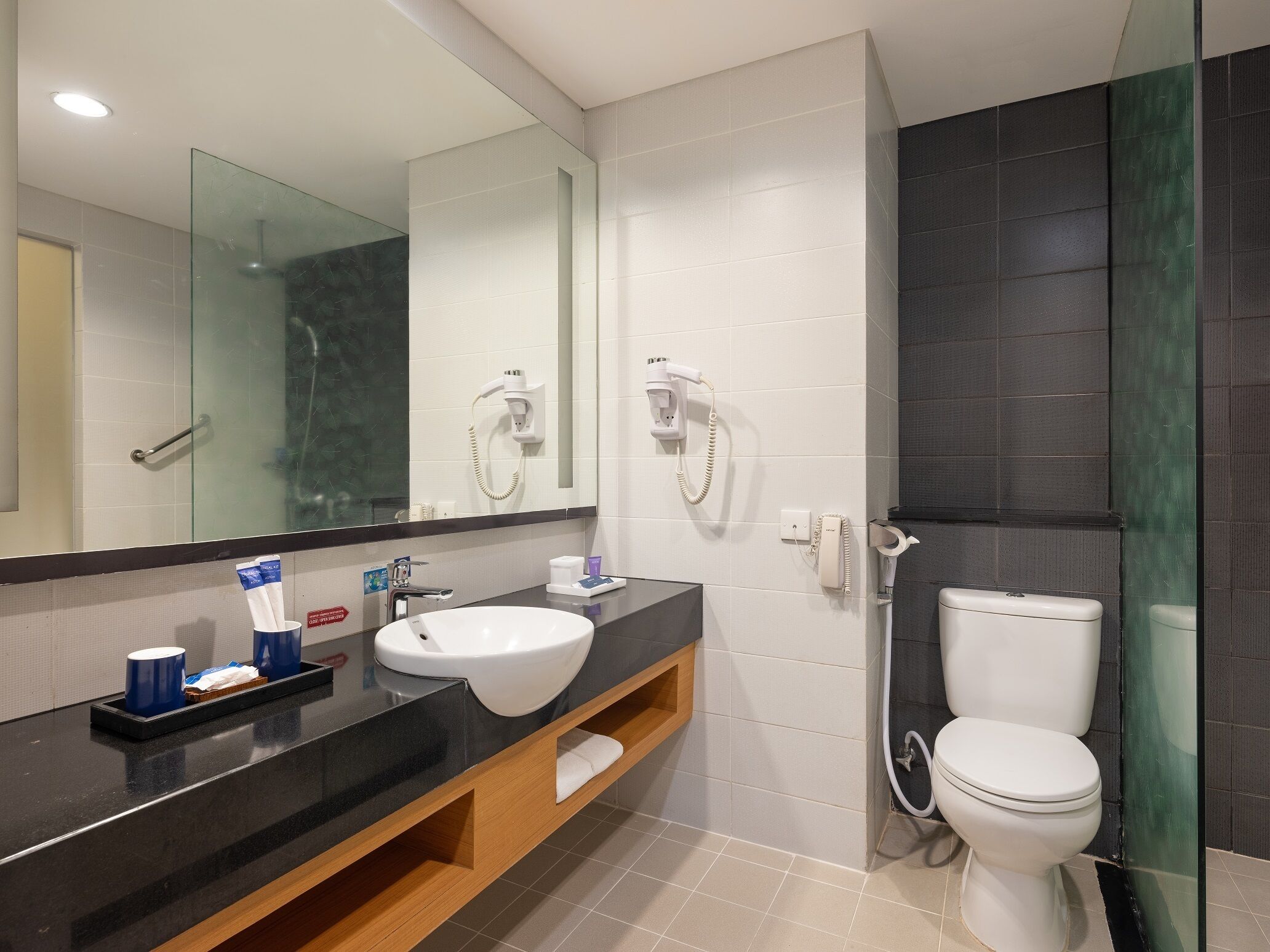 shower, free toiletries, hair dryer, slippers