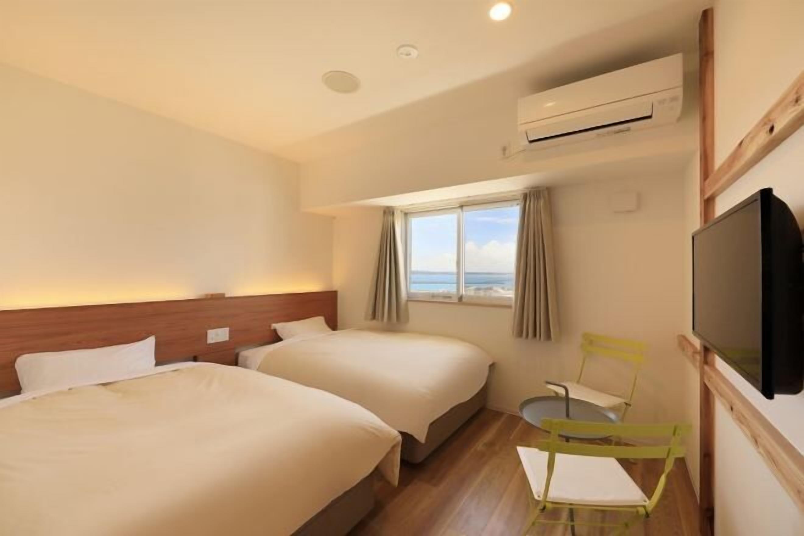 Desk, laptop workspace, blackout curtains, iron/ironing board