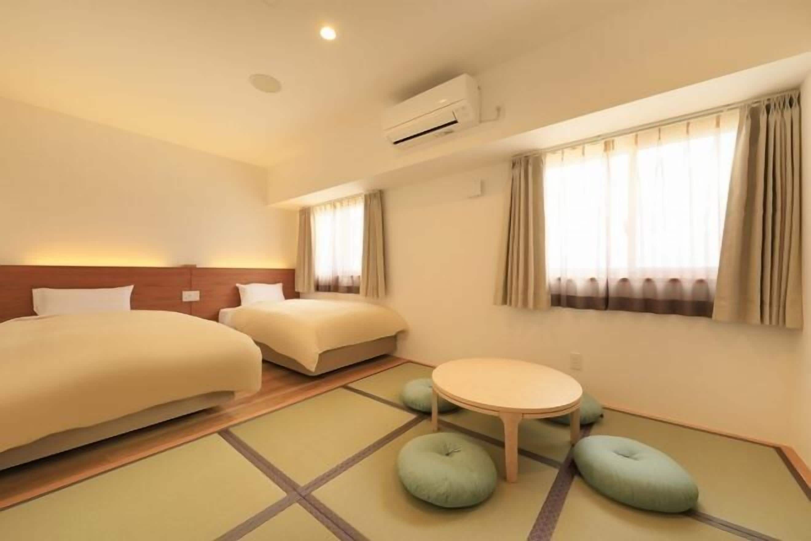 Desk, laptop workspace, blackout curtains, iron/ironing board