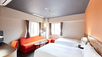 Twin room B, Non Smoking | Desk, laptop workspace, blackout curtains, iron/ironing board