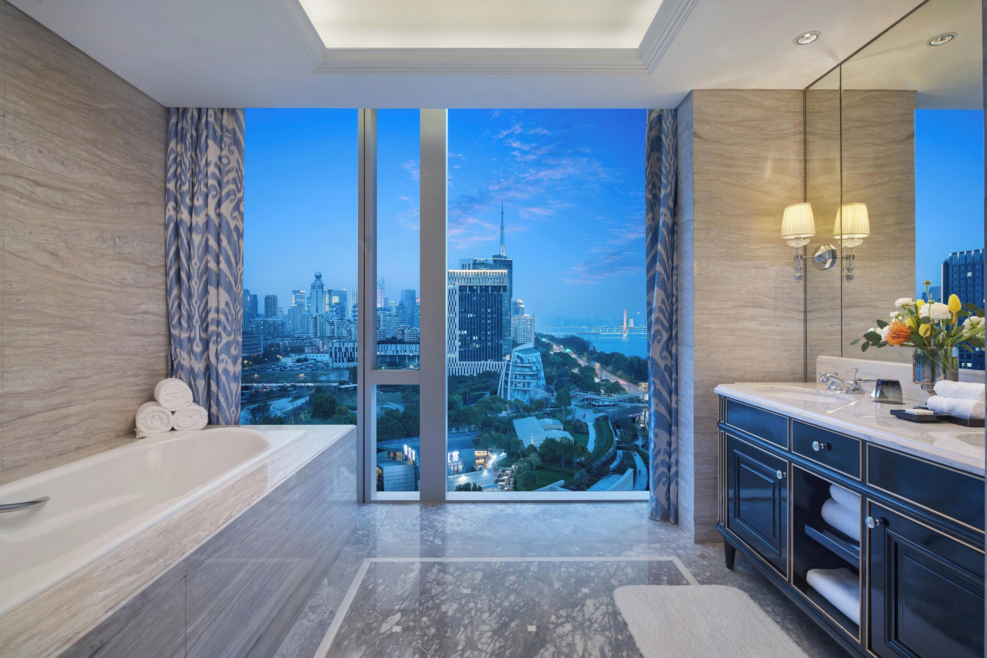 panoramic room, 1 king bed | bathroom | separate bathtub and shower, rainfall showerhead, designer toiletries