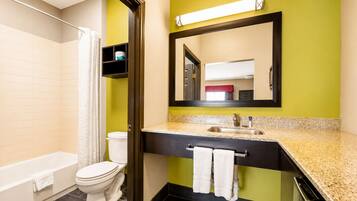 Standard Room, 2 Queen Beds, Non Smoking | Bathroom | Combined shower/tub, free toiletries, hair dryer