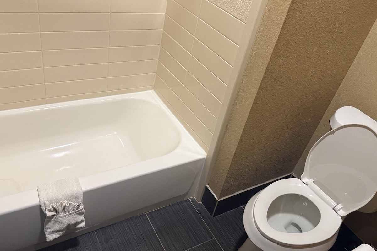 Tina con regadera, amenidades de baño gratuitas, secadora de cabello