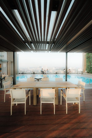 Outdoor pool, pool loungers