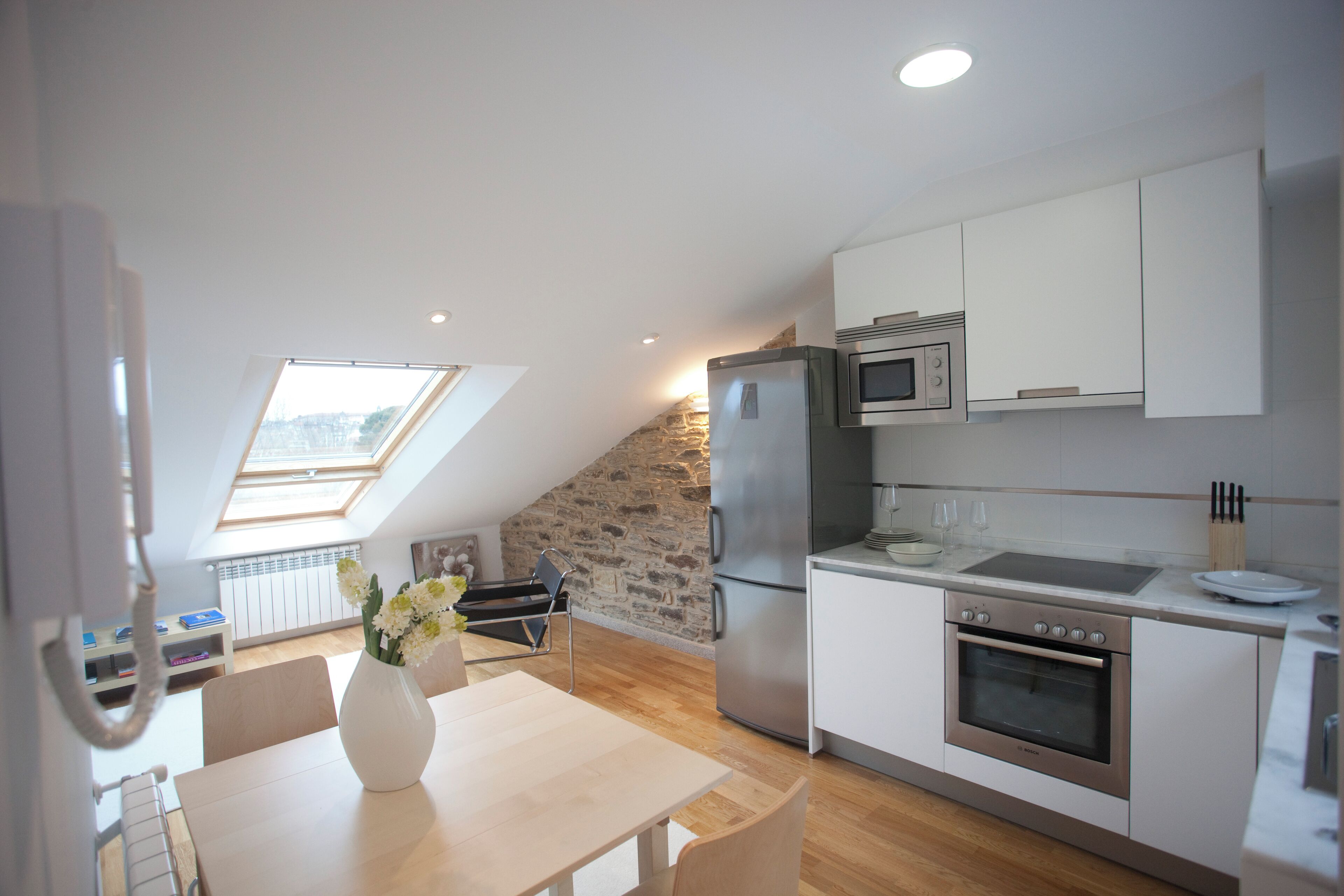 Penthouse, 1 Bedroom, City View (Galo - Attic) | Private kitchen | Full-size fridge, microwave, oven, dishwasher