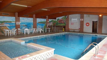 Indoor pool, open 7:30 AM to 7:30 PM, sun loungers