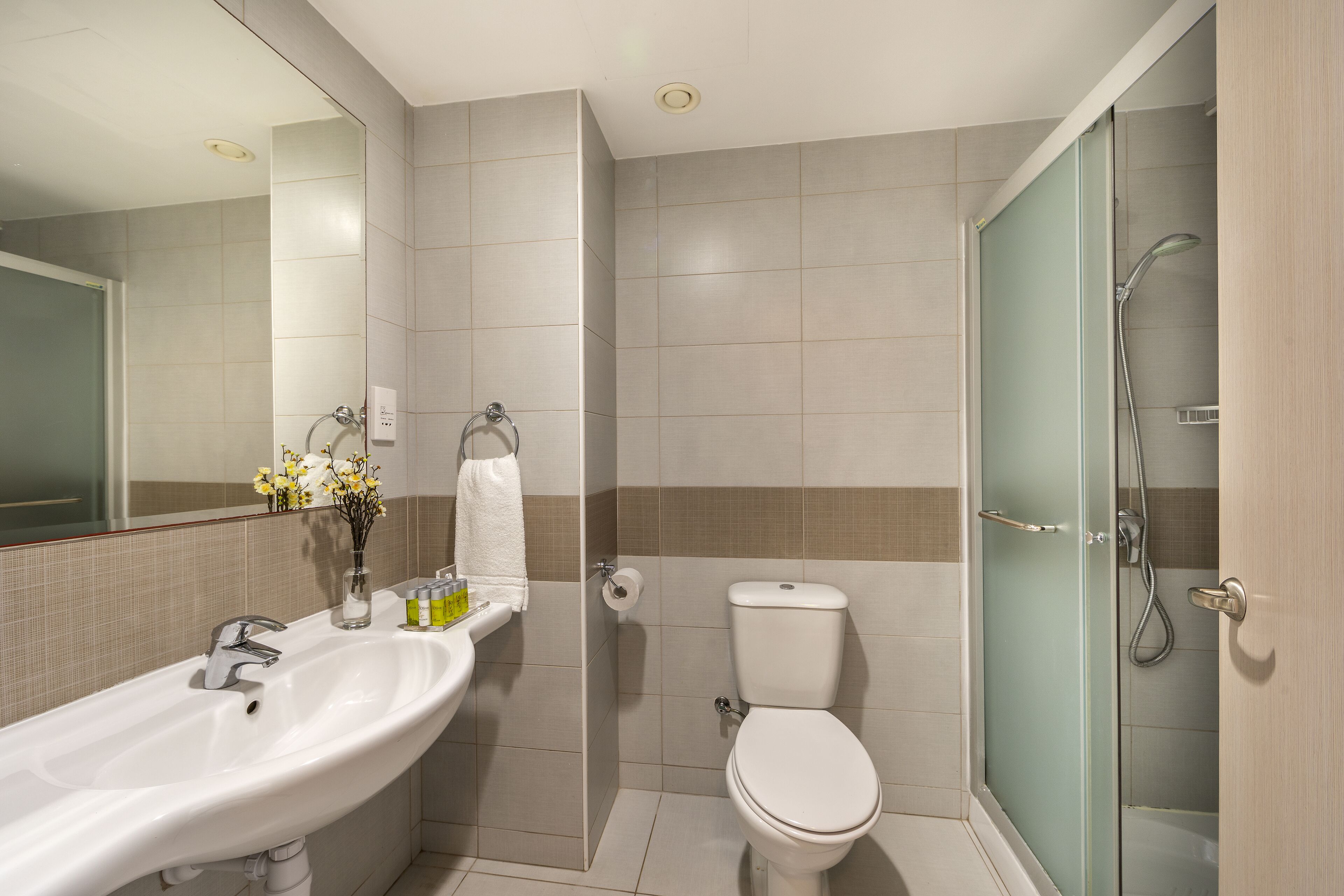 family double room, sea view | bathroom | free toiletries, hair dryer, slippers, towels