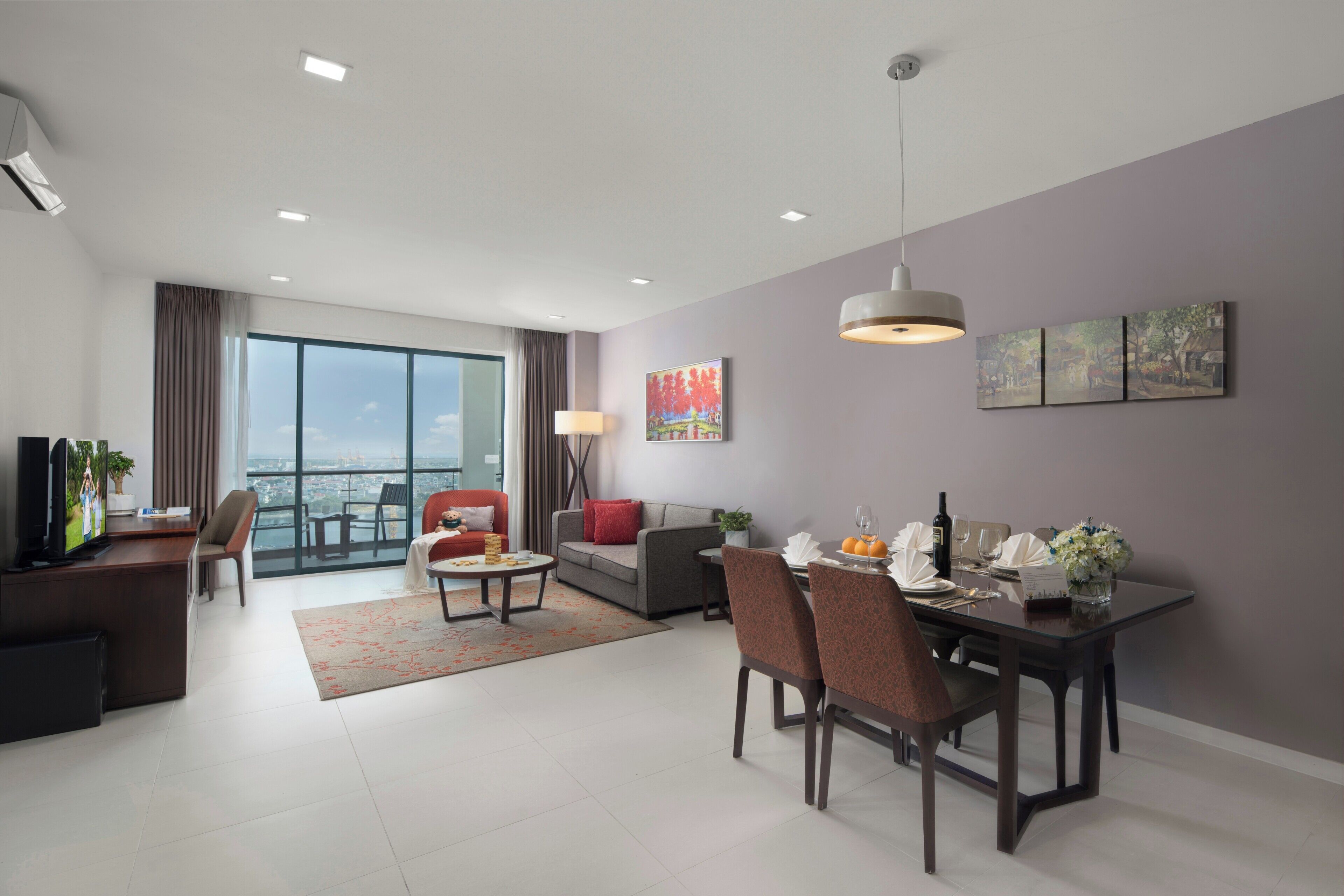 Premier Room, 2 Bedrooms, City View | Living area | LCD TV, fireplace, DVD player