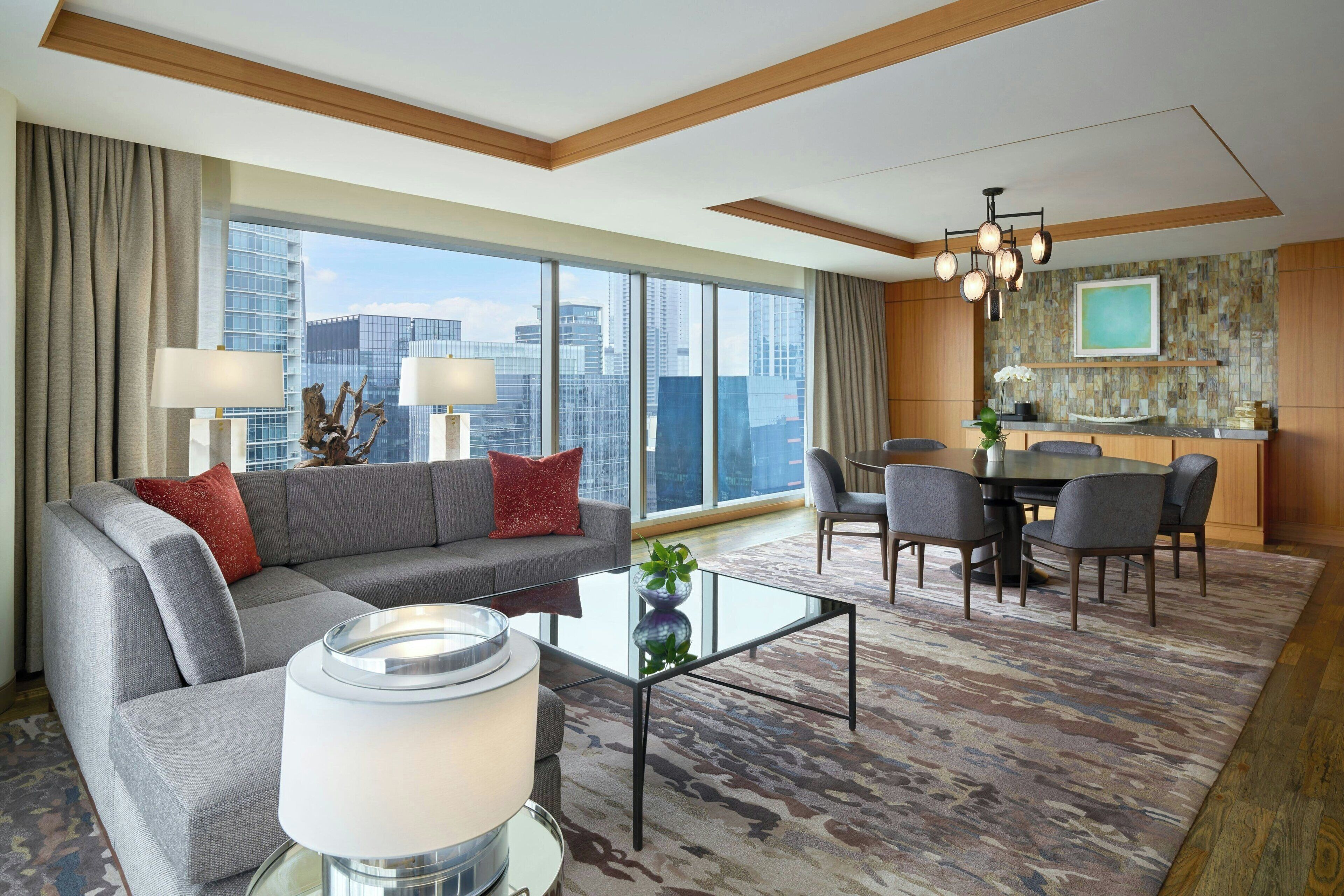 LED TV, pay movies, MP3 dock