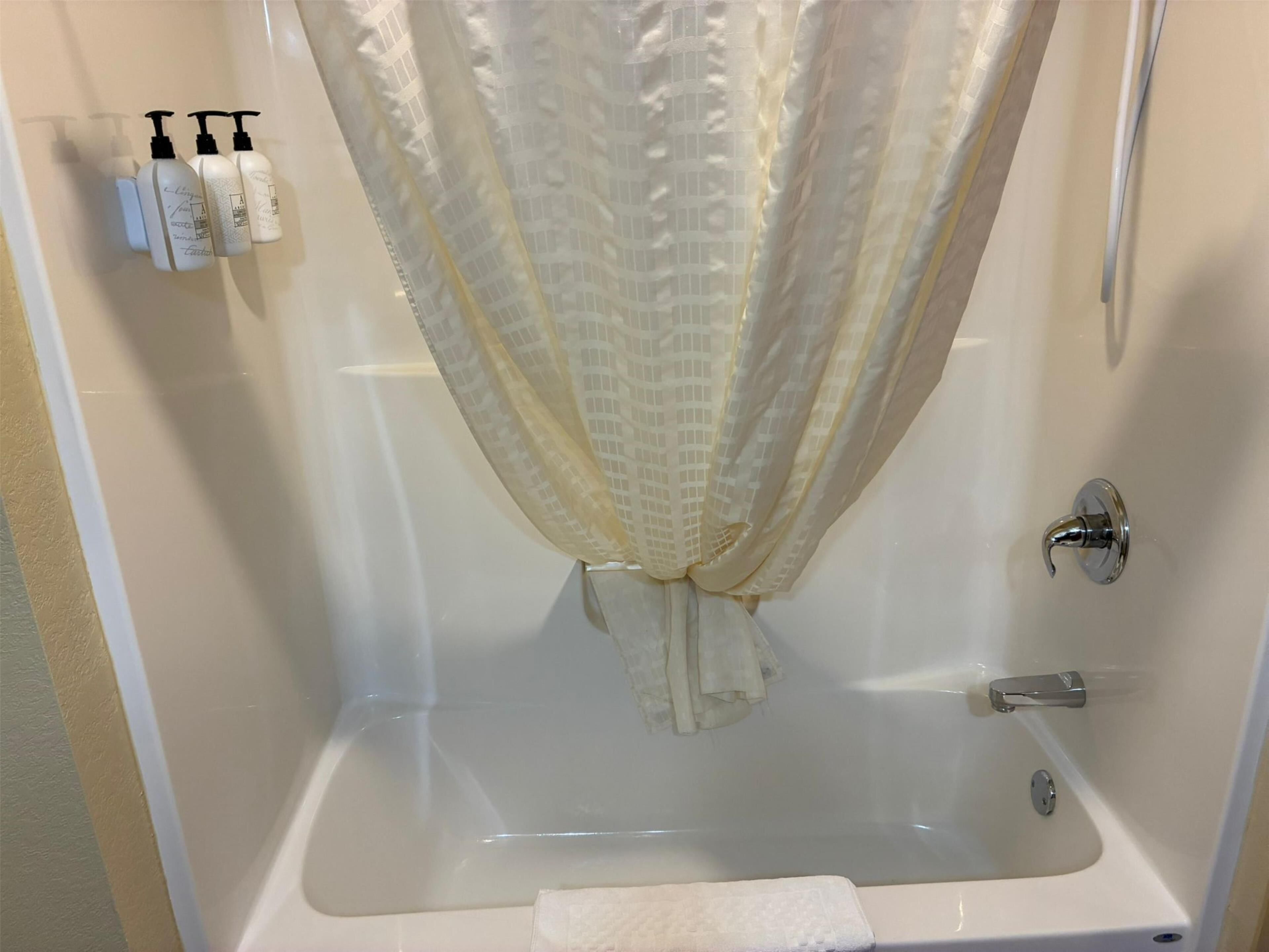 Combined shower/tub, hair dryer, towels
