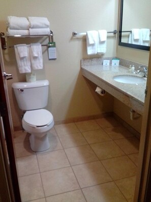 Combined shower/bathtub, hair dryer, towels