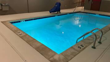 Indoor pool, open 10:00 AM to 10:00 PM, sun loungers