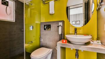 Shower, free toiletries, hair dryer, slippers