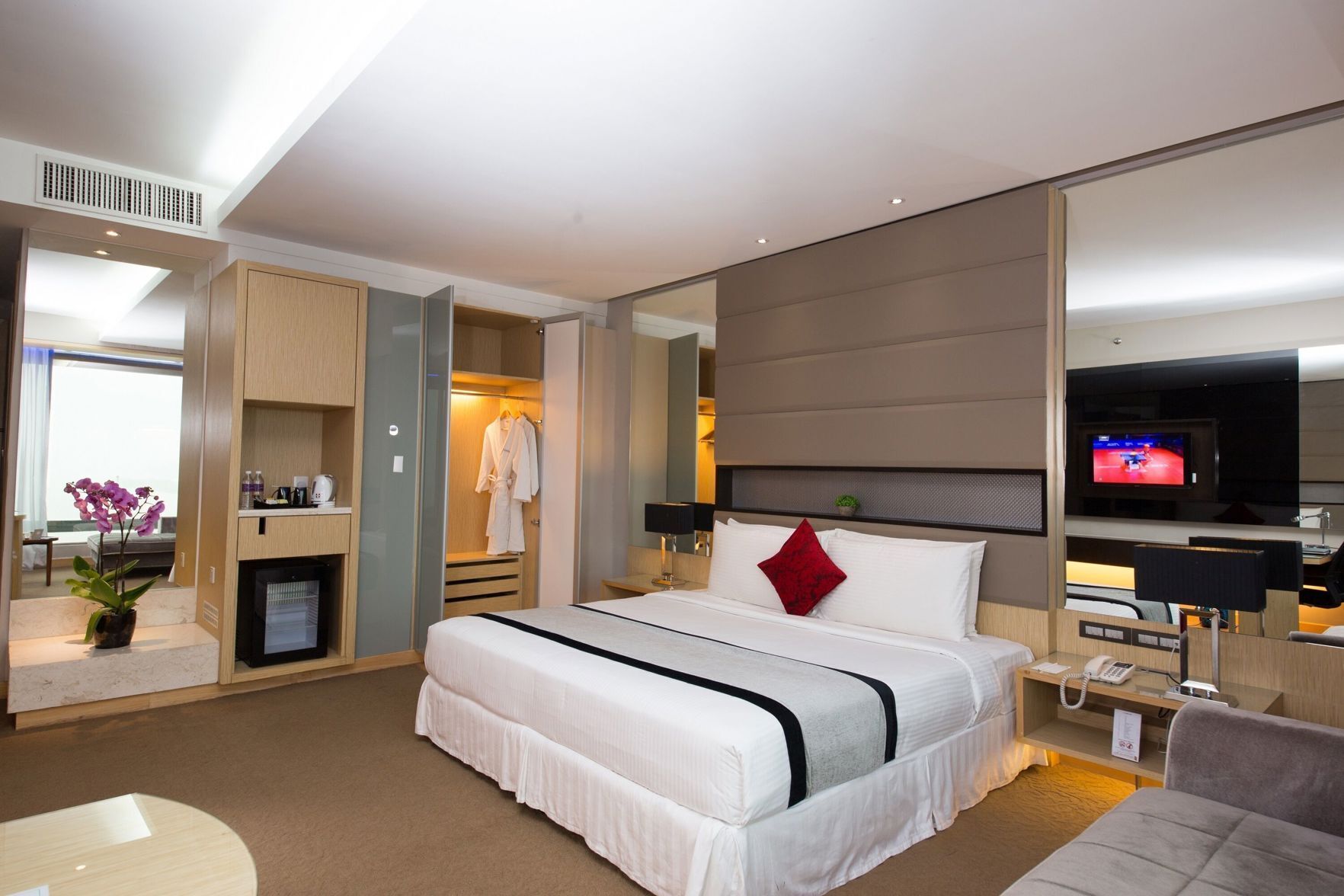 Minibar, coffres-forts dans les chambres, bureau