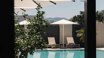 Outdoor pool, pool loungers