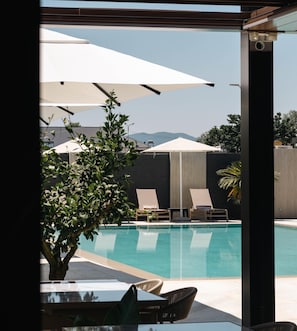Outdoor pool, pool loungers