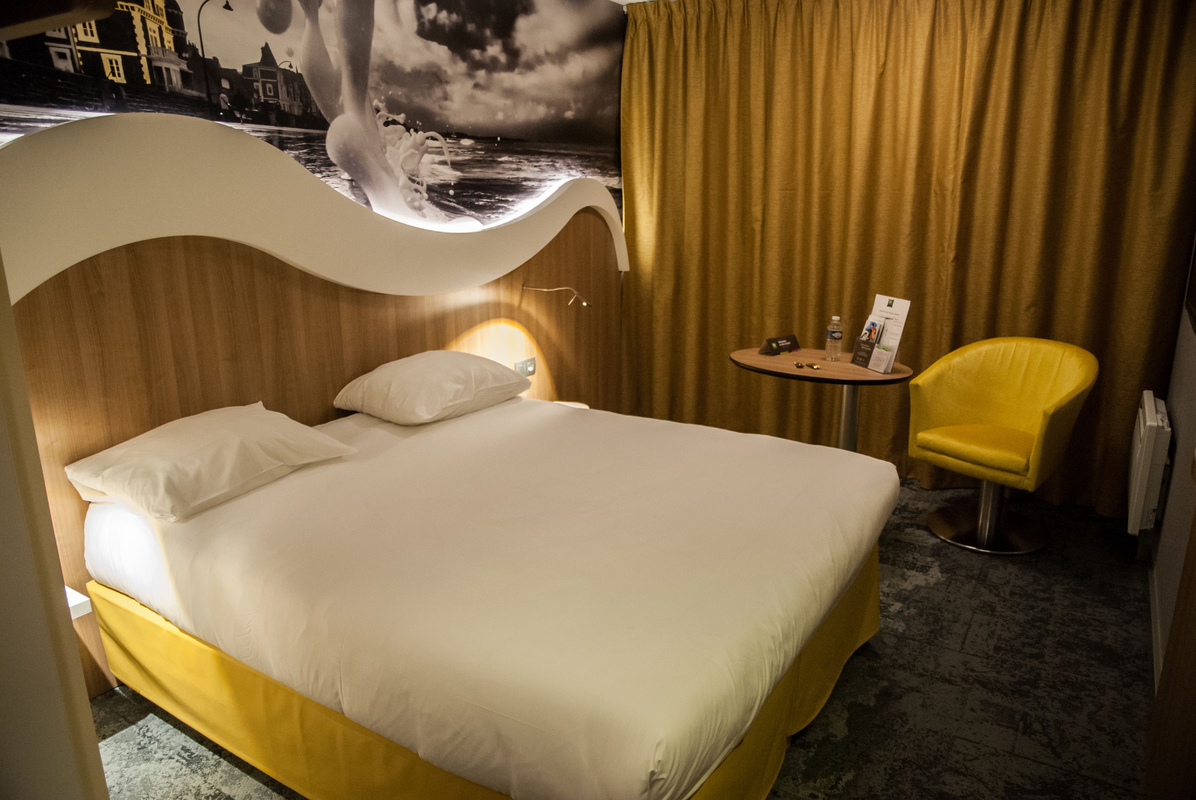 premium bedding, desk, blackout curtains, soundproofing