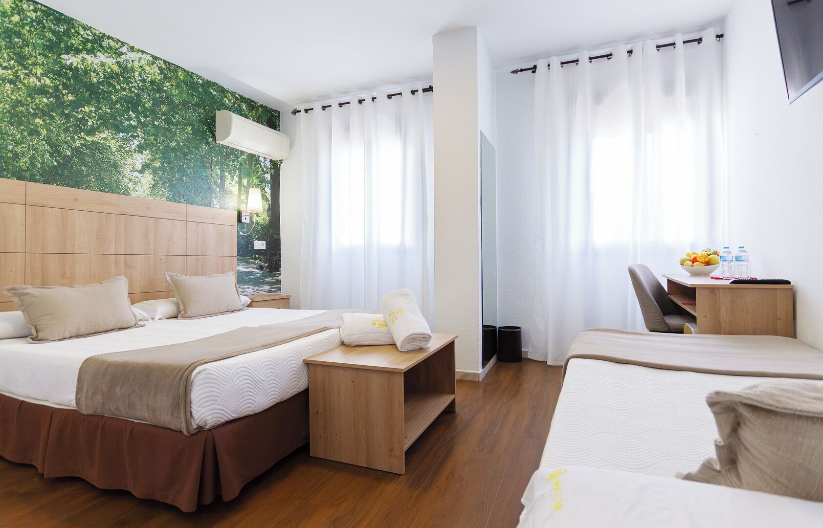 Værelse til 3 personer | Pengeskab på værelset, skrivebord, mørklægningsgardiner, gratis Wi-Fi