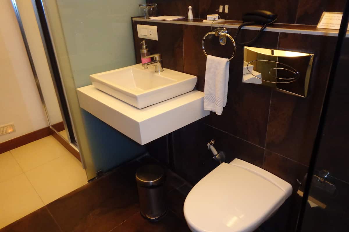 shower, rainfall showerhead, free toiletries, hair dryer