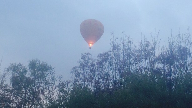 A hot air balloon in the sky above a forested area. - Australian Home Away at Wonga Park Brushy Creek (Wonga Park)