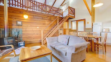 Serenity Chalet | Living area | Flat-screen TV, fireplace, DVD player
