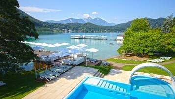 Indoor pool, outdoor pool, pool loungers