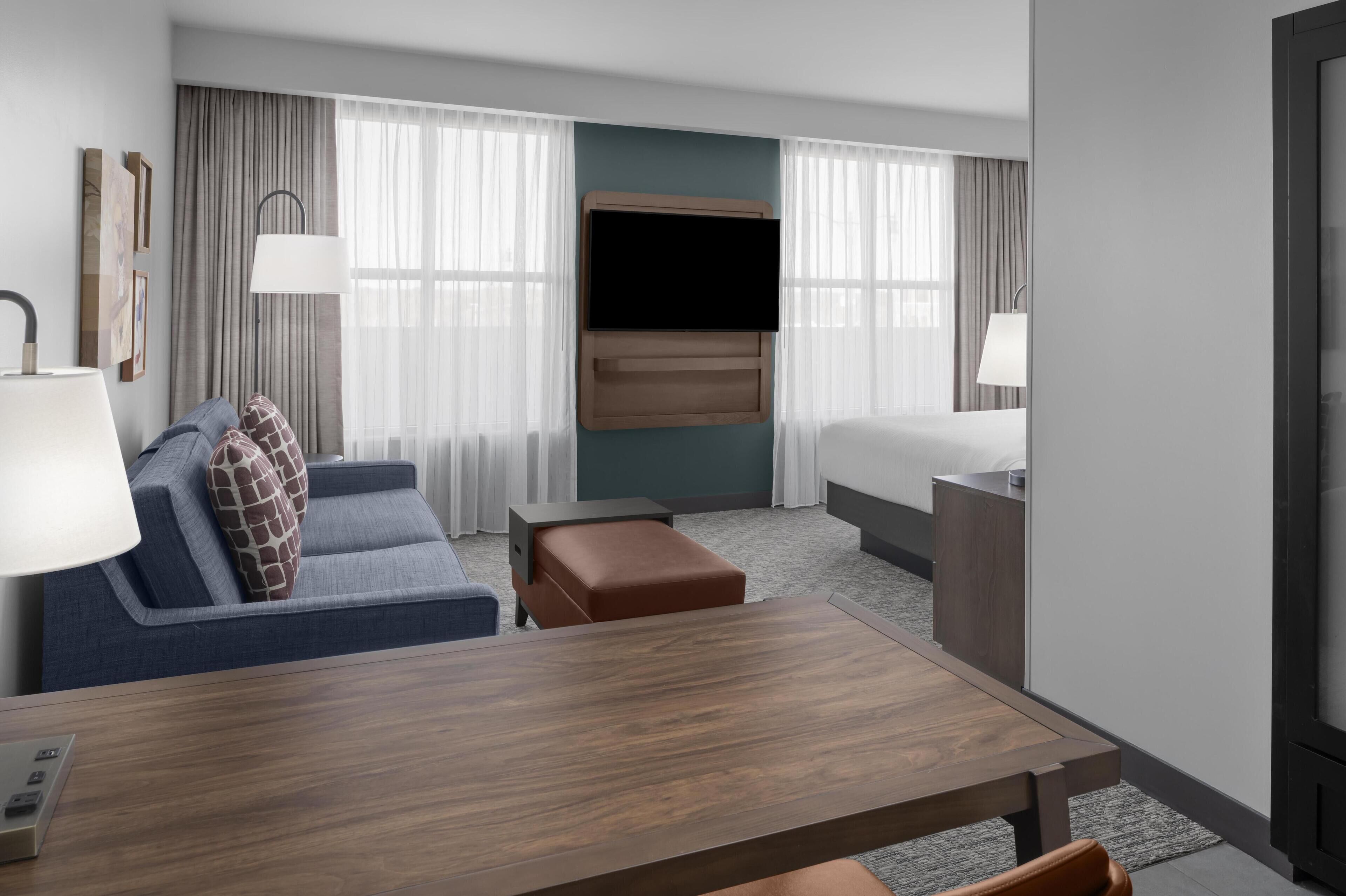 42-inch flat-screen TV with cable channels, TV, MP3 dock