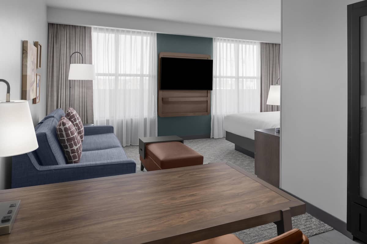 42-inch flat-screen TV with cable channels, TV, MP3 dock