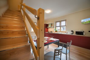 Superior Duplex, 1 Bedroom | Private kitchen | Full-sized fridge, microwave, stovetop, dishwasher