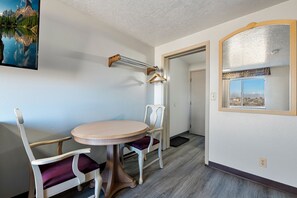 Desk, laptop workspace, blackout drapes, free WiFi
