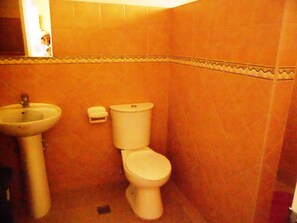 Chuveiro, produtos de toalete grátis, toalhas de banho 