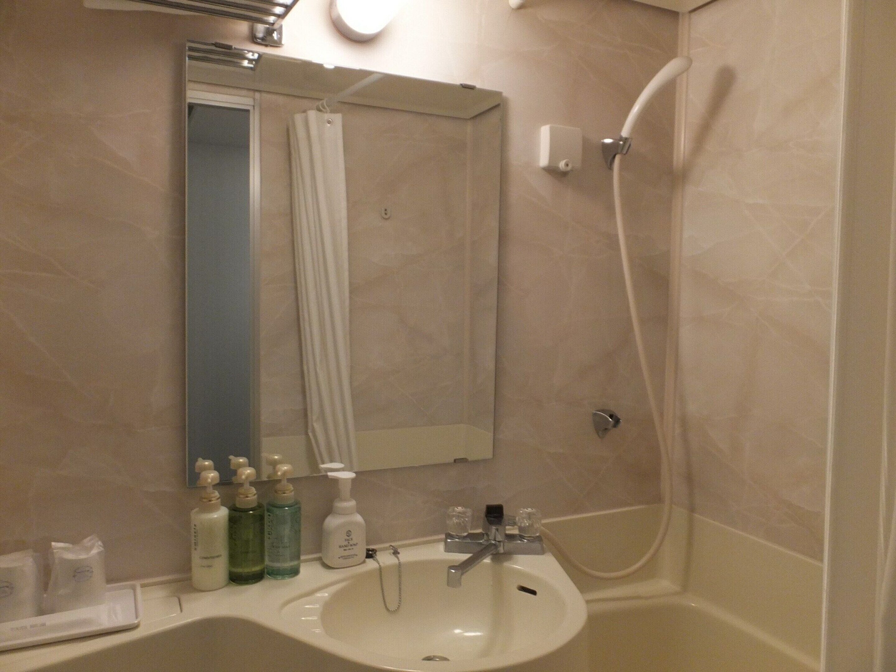 combined shower/bathtub, deep-soaking bathtub, free toiletries