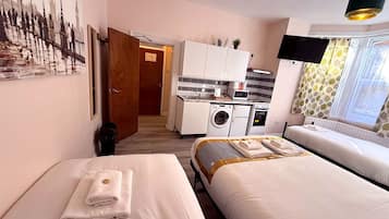 Family Studio | Private kitchen | Fridge, electric kettle