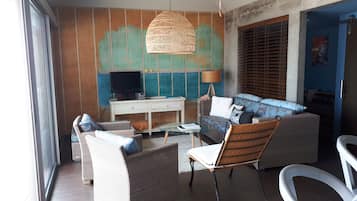 Villa – panorama, 1 soverom, privat basseng, havutsikt | Oppholdsområde | Flatskjerm-TV