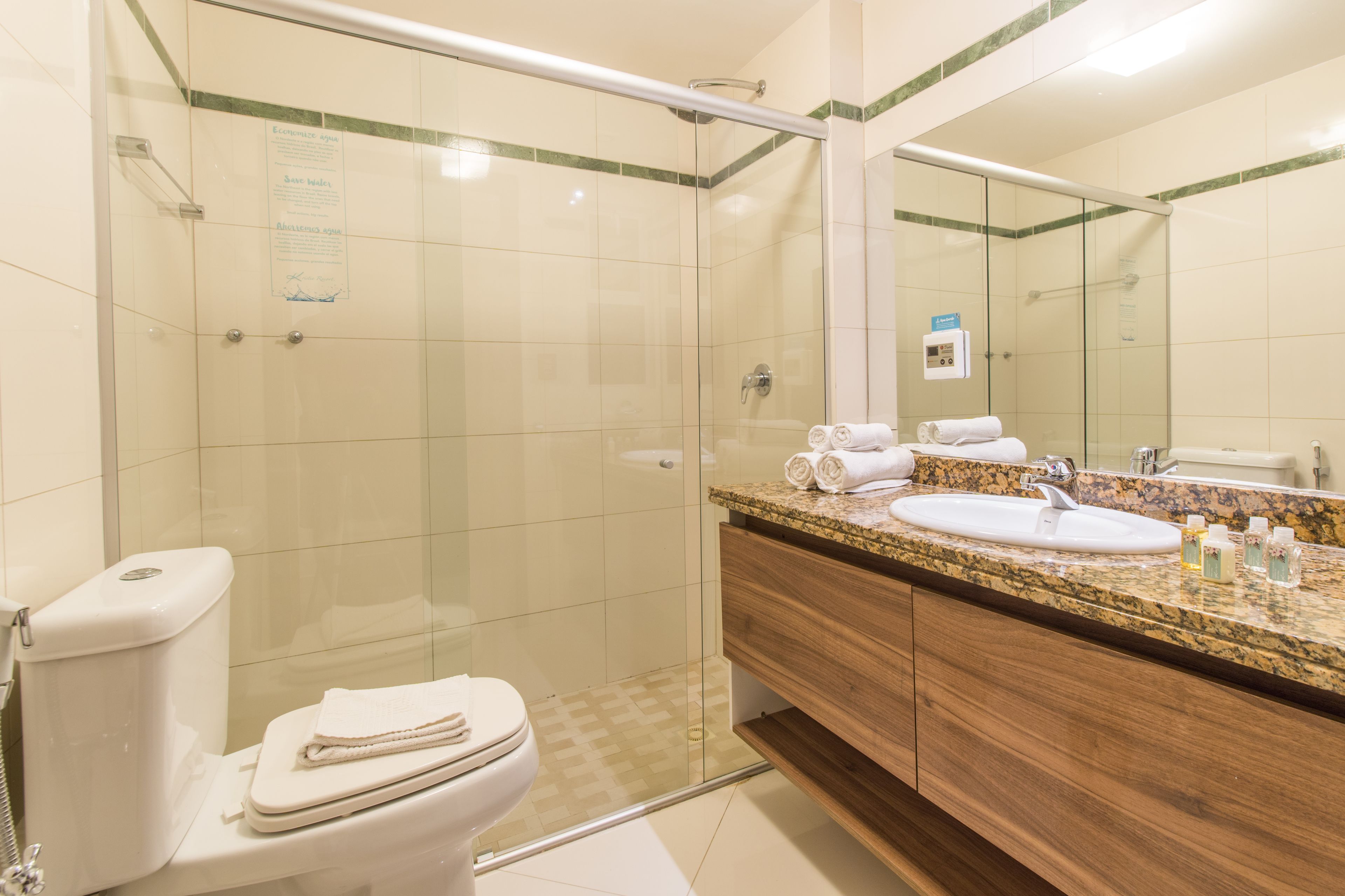 shower, rainfall showerhead, free toiletries, hair dryer