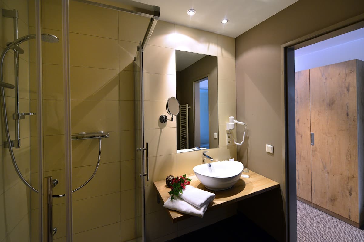 shower, free toiletries, hair dryer, bathrobes