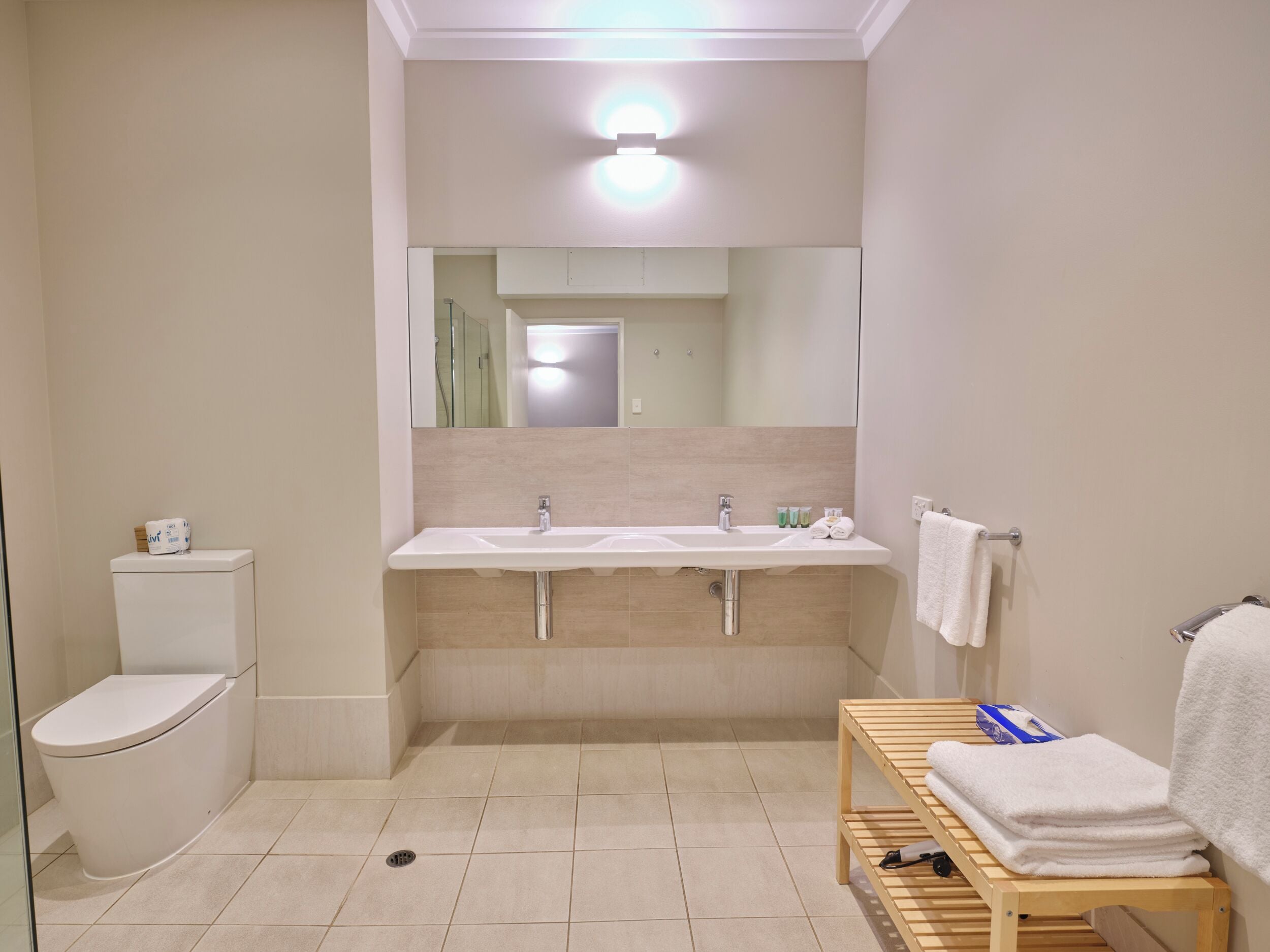 free toiletries, hair dryer, towels, soap