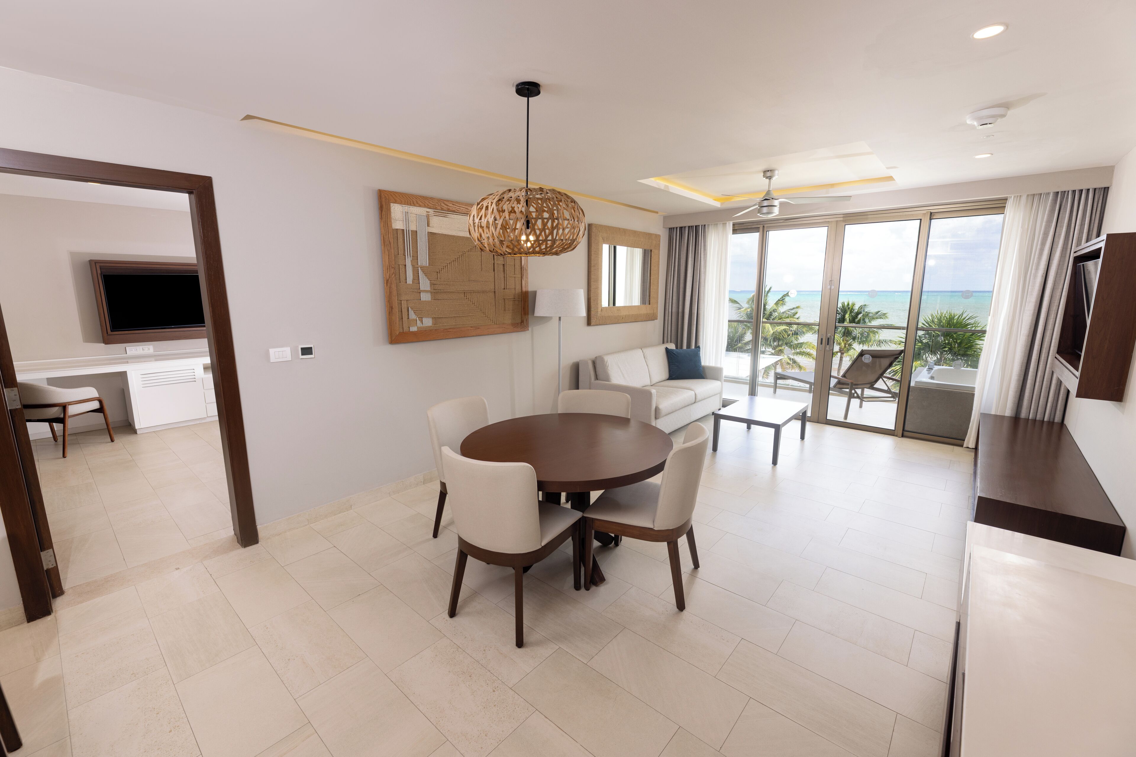 Luxury Presidential One Bedroom Suite Ocean View Diamond Club | Living area | 49-inch plasma TV with cable channels, TV