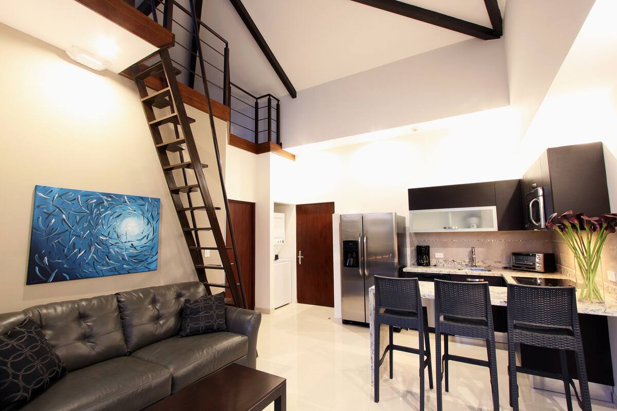 1br duplex loft w/kitchen, living room, loft, 3 balconies | living area | 40-inch flat-screen tv with digital channels, tv