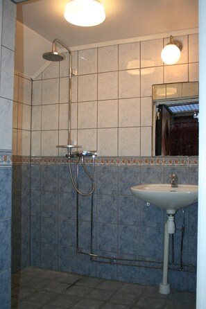 Quadruple Room, Shared Bathroom (Private WC) | Bathroom | Hair dryer, towels