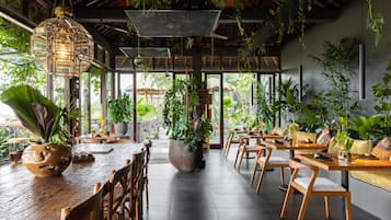 Breakfast, lunch, dinner served; international cuisine, pool views