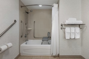 Combined shower/bathtub, eco-friendly toiletries, hair dryer, towels