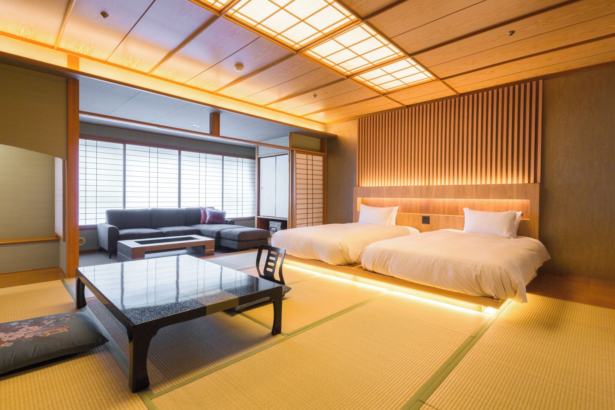 Japanese Western Style Room with 10 tatami mats, Twin Beds, River View | Down comforters, in-room safe, free WiFi, bed sheets