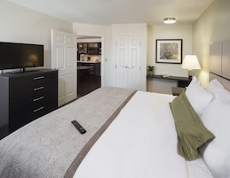 1 bedroom, desk, blackout drapes, iron/ironing board