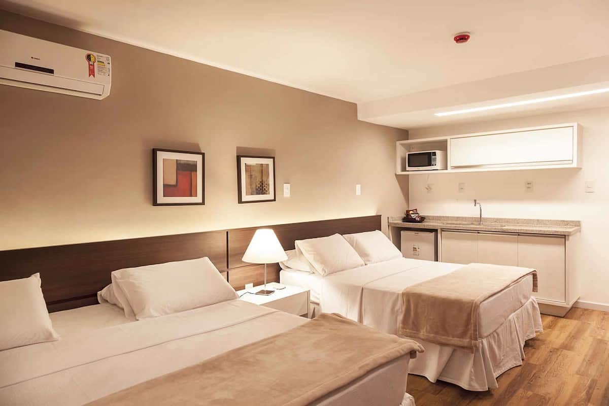 Minibar, desk, laptop workspace, blackout curtains