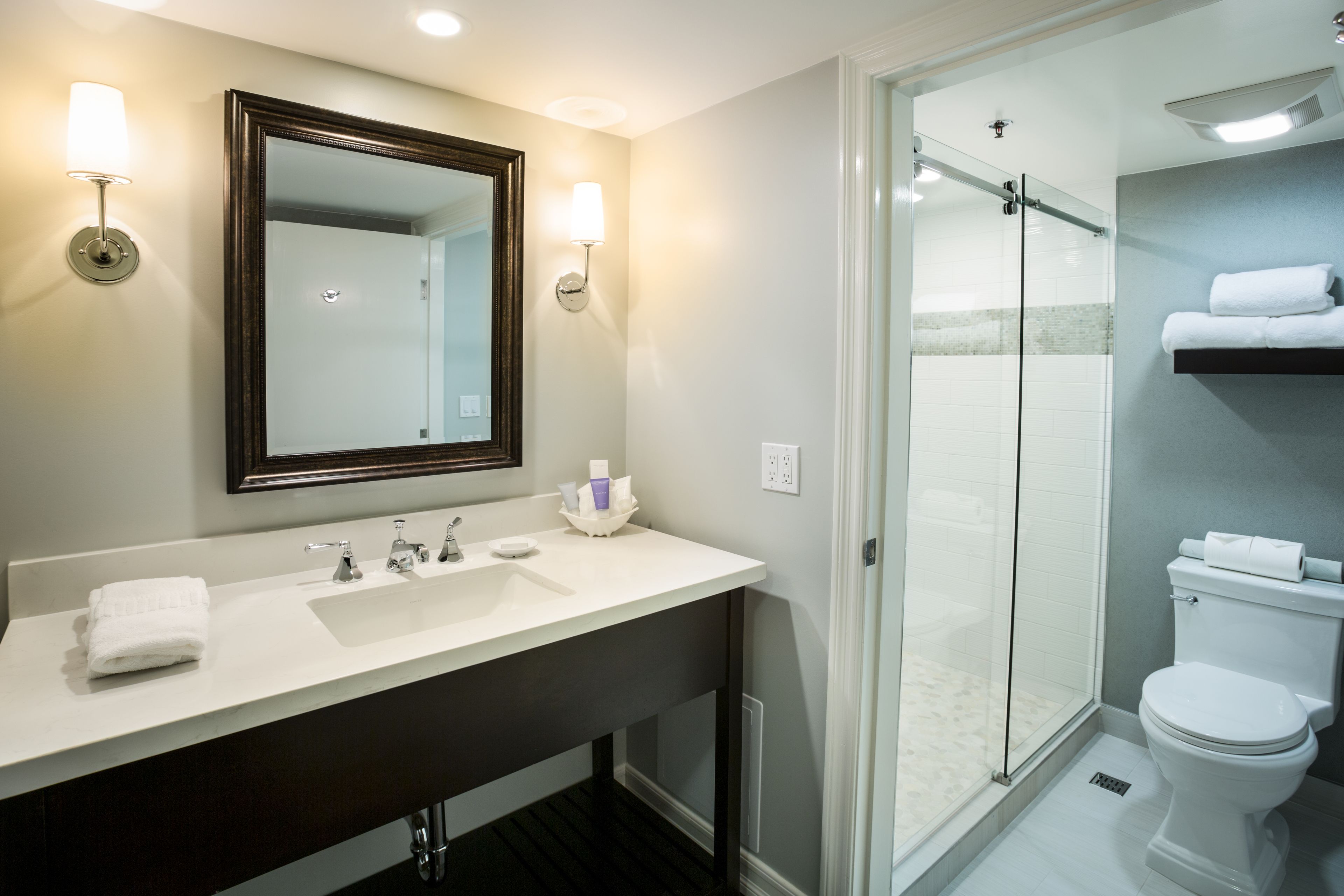 free toiletries, hair dryer, towels