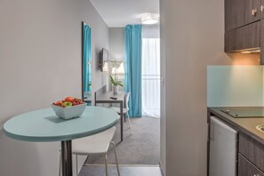 Fridge, microwave, stovetop, high chair