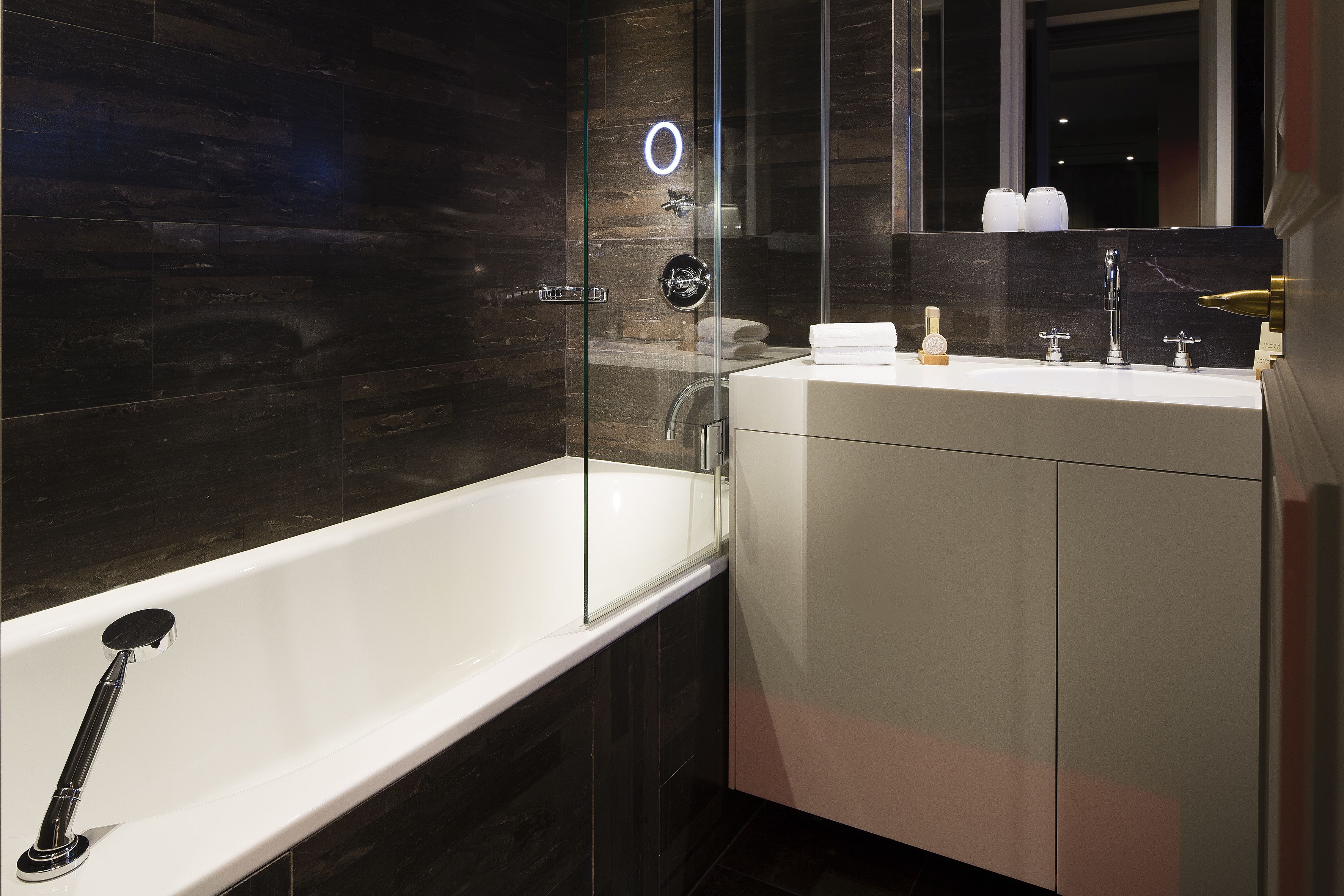 hair dryer, bathrobes, towels