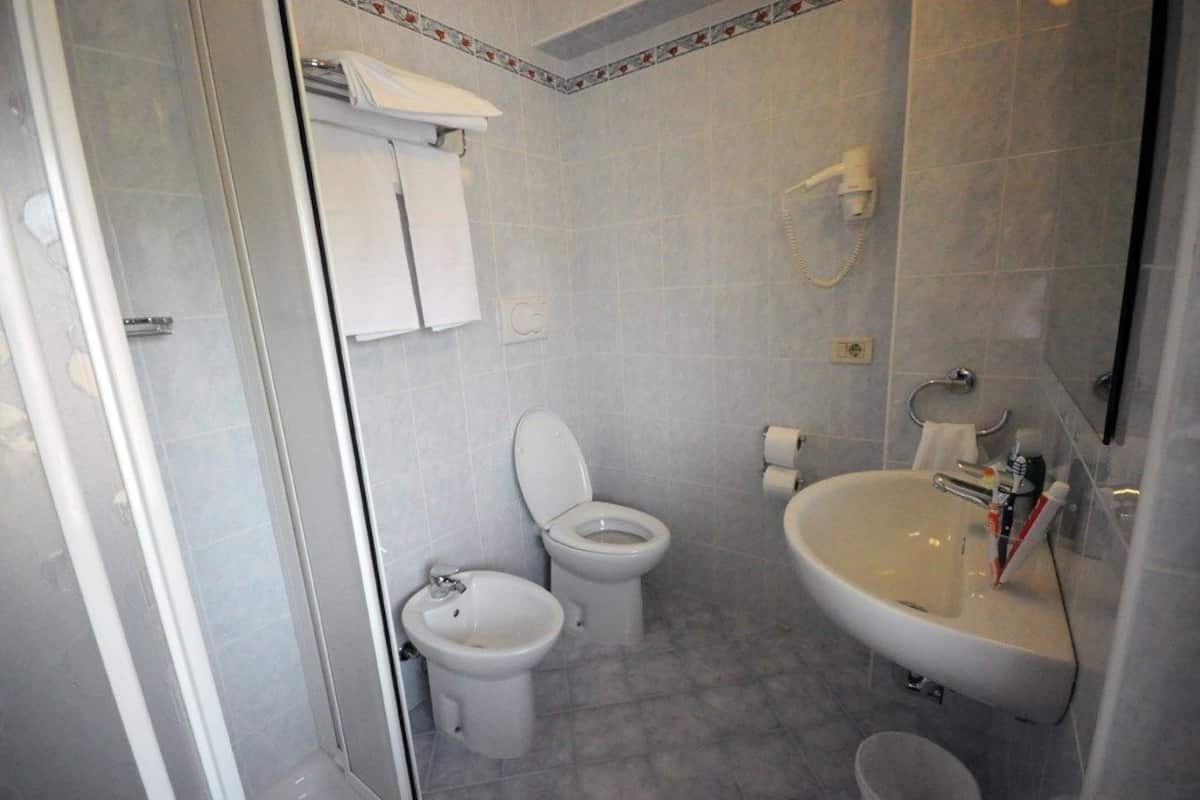 standard double room | bathroom | shower, hair dryer, towels